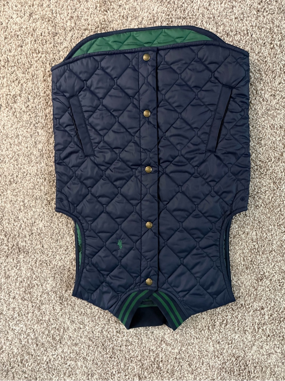 Polo by Ralph Lauren Navy Quilted Vest with Green Accents
